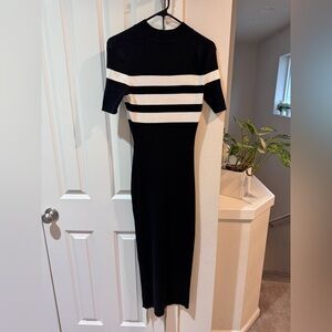 Commense Black and White Striped Knit Maxi Dress